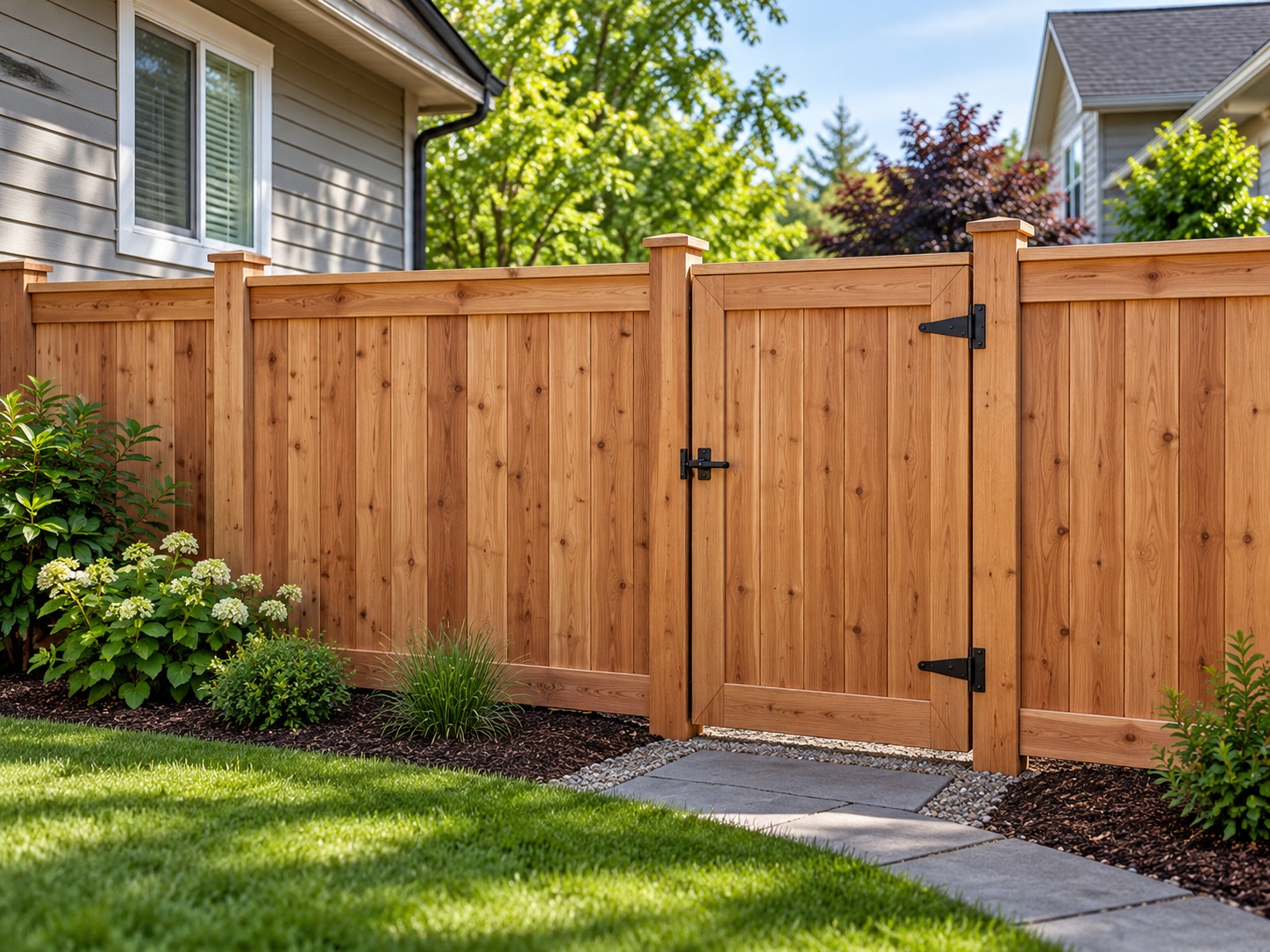 Straight-top cedar fence and gate